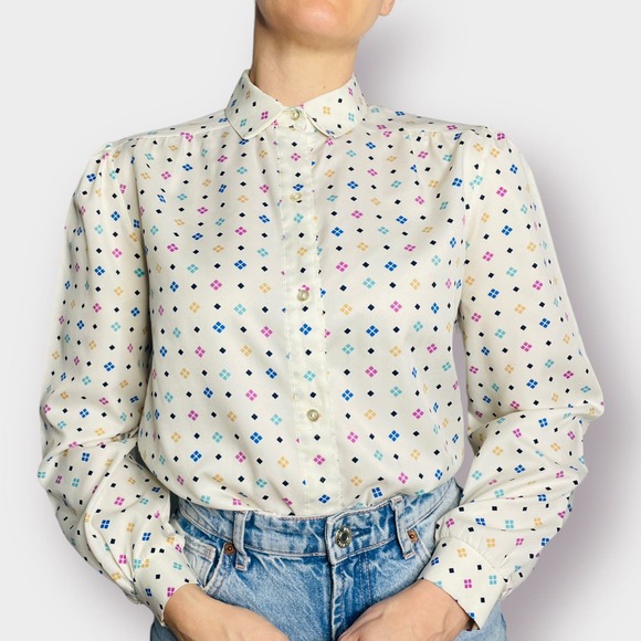 80s Cream‎ Multicolored top - Picture 1 of 8